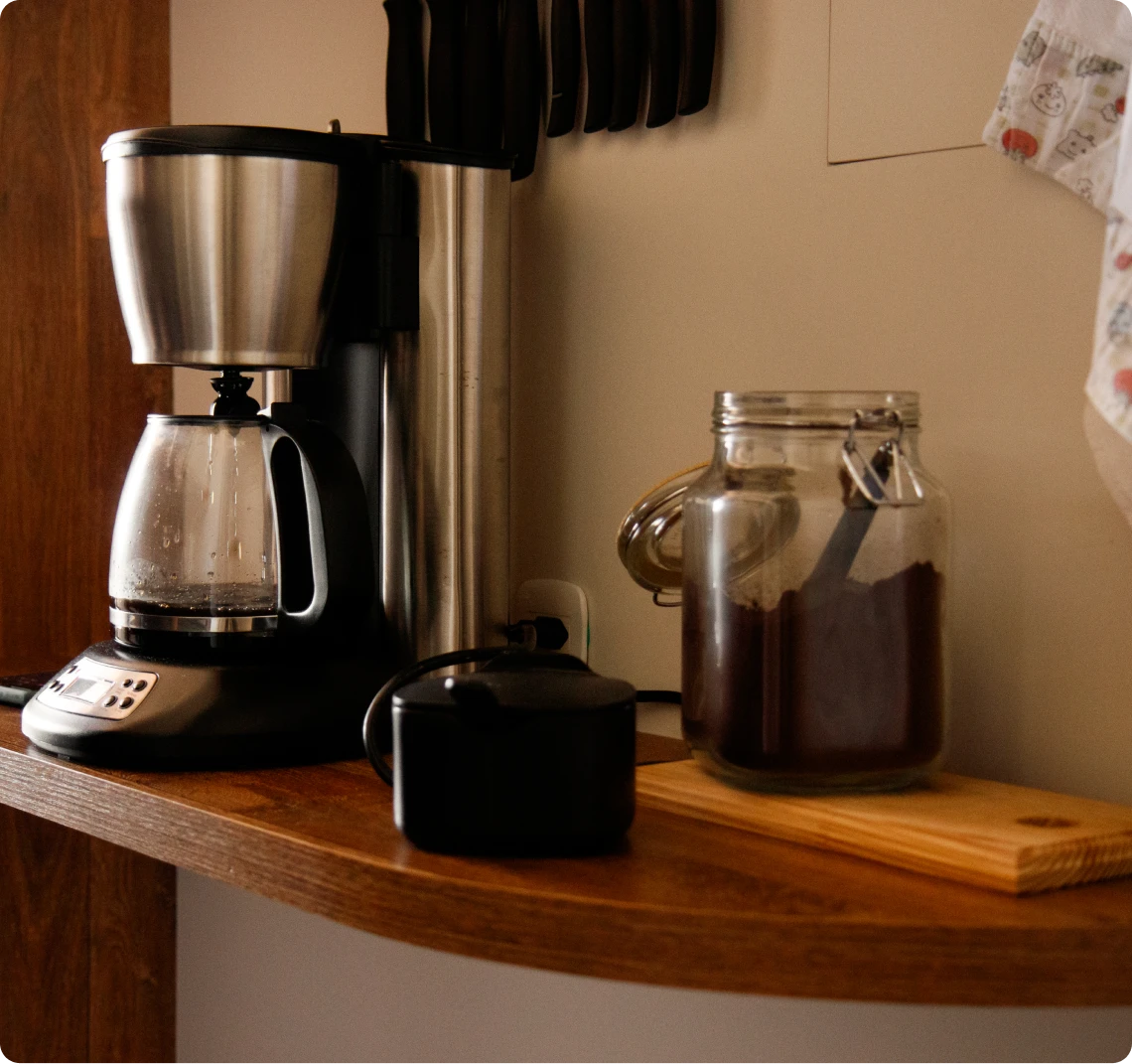Coffee setup with jar and grinder